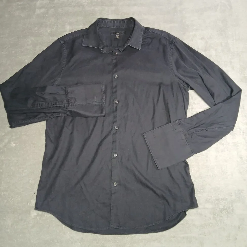 Banana Republic Mens 17 17.5 XL Black French Cuff Dress Shirt Dark Academia Goth